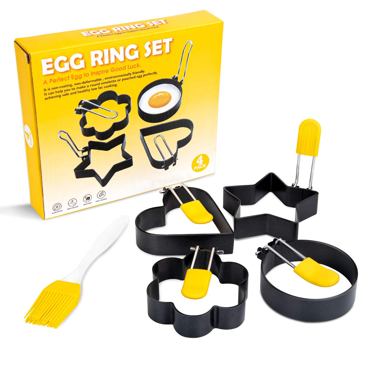 Egg Ring Round Circle Egg Ring Set Stainless Steel Ring Non-rusting Non-stick Round Egg Pancake Sandwich English Muffin Maker Handy Kitchen Tool for Frying Egg Meat Pie (4)