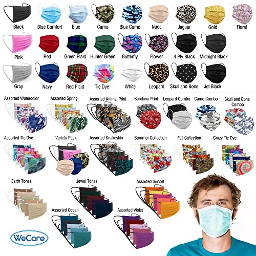 WECARE Disposable Face Mask Individually Wrapped - 50 Pack, Assorted Summer Print Masks - 3 Ply - Thumbnail 5