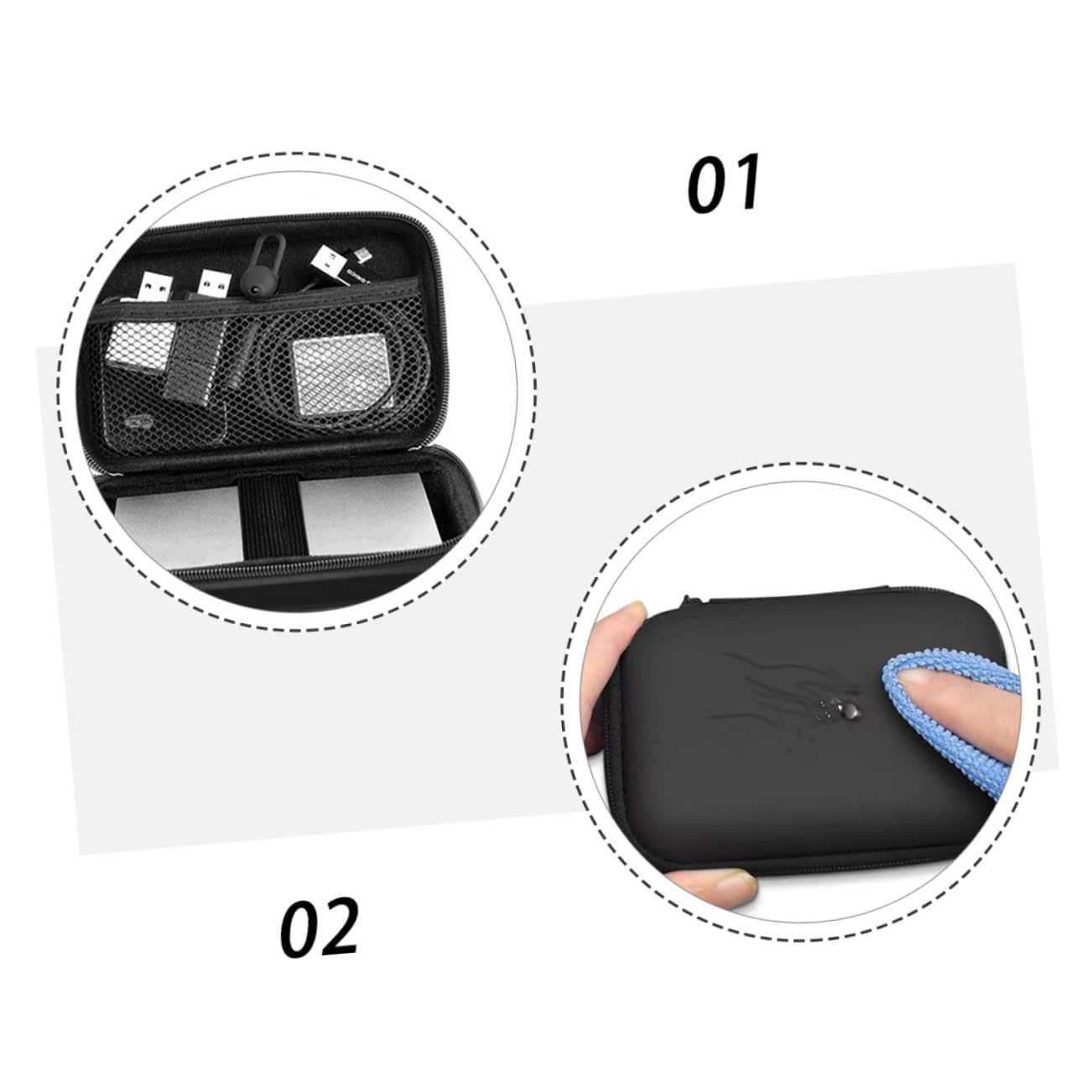 2Pcs Shockproof Eva Digital Accessories Storage Bag Organizer with Drop Belt Compact Pouch for Hard Drives Usbs Chargers and Memory Cards