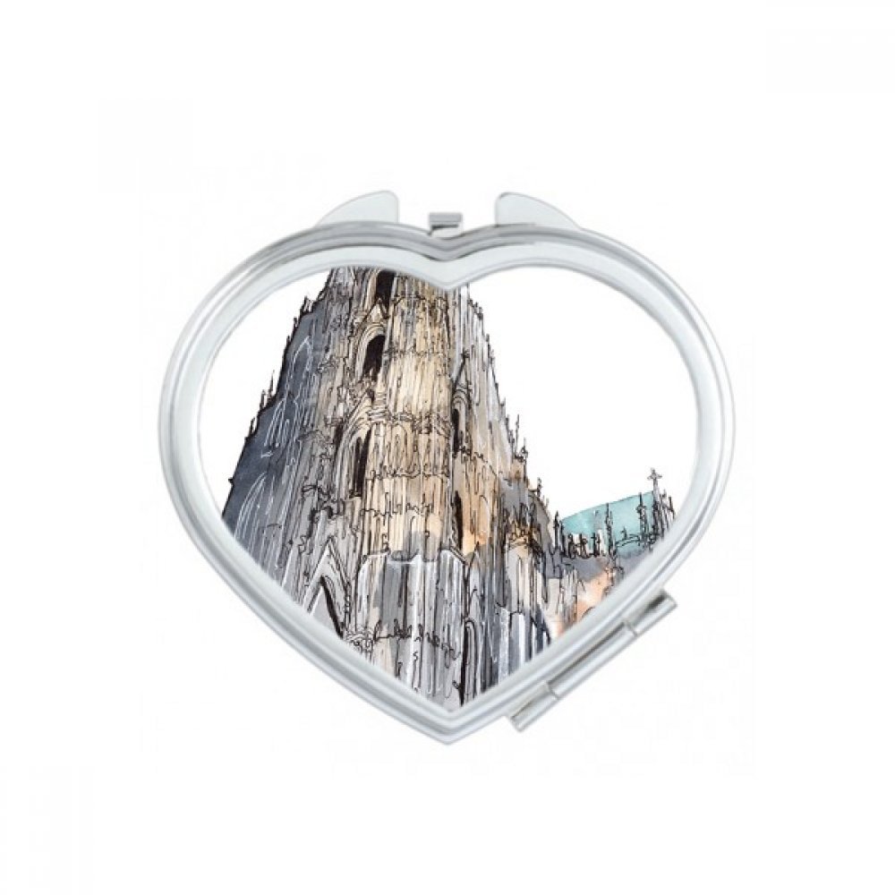 Miroir de poche compact Le Colisée de Rome en forme de coeur portable maquillage voyage Multicolor