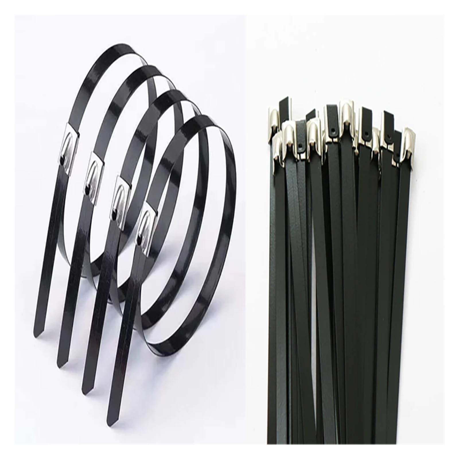 Fascette in acciaio inossidabile 25 fascette stringicavo in acciaio inox da 4,6x100/150/200/260/300/350/400 a 700 mm con chiusura a zip in metallo, rivestite multiuso(4.6X550 black 25PCS)