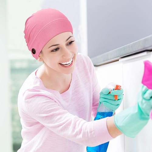 Vista 39 de Geyoga Gorras Bouffant con botones, unisex, elástica, turbante con botones para mujer, 3 piezas