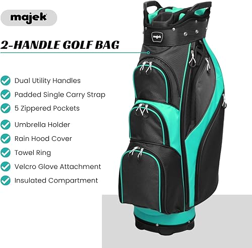 Miniatura 2 de Majek Premium - Bolsa de golf para mujer, color negro y verde azulado (9.6in, 14 vías)