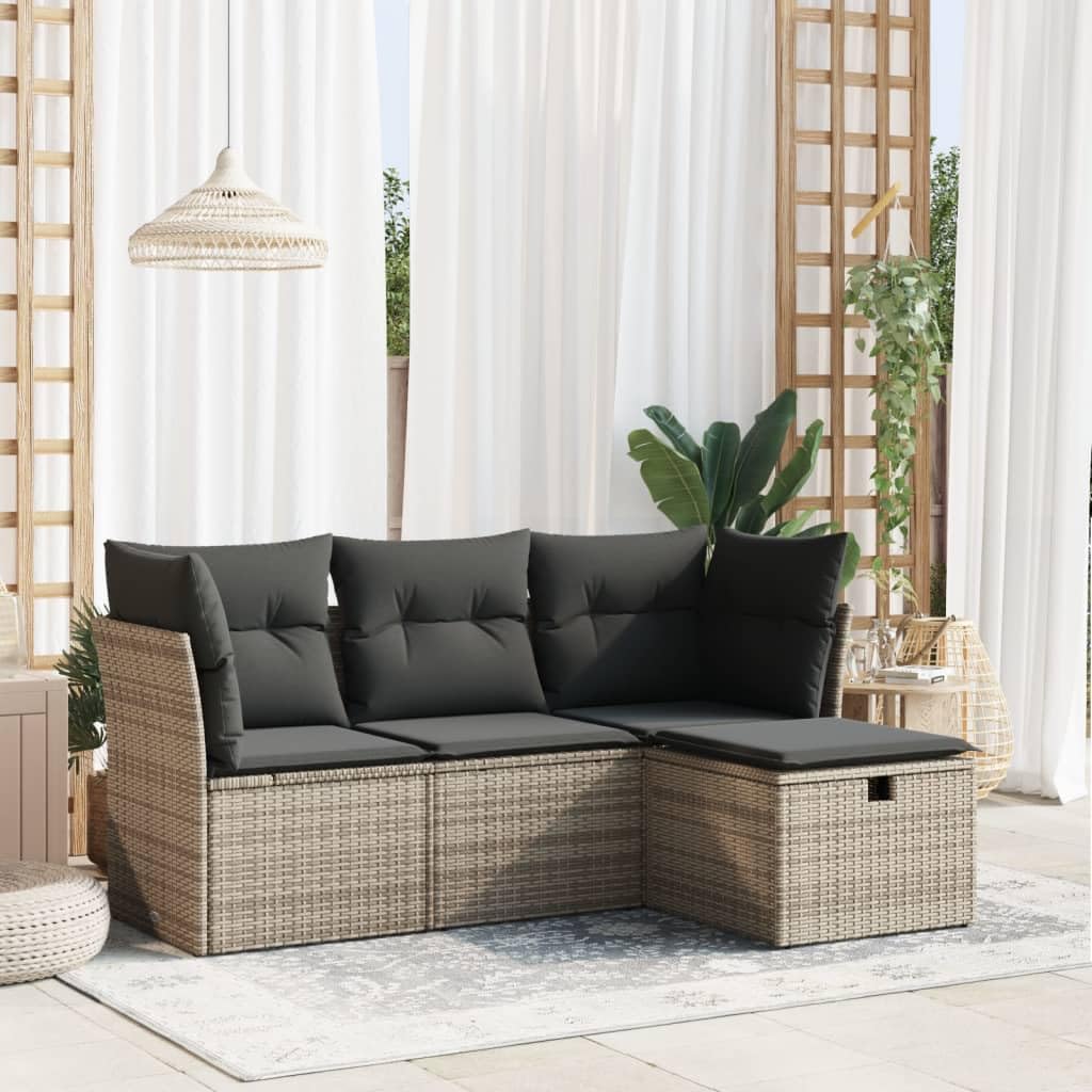 Brokky Poly Rattan Lounge mit Stauraum Balkon Lounge Gartenlounge Outdoor Loungemöbel Rattan Gartenmöbel Set Terassenmöbel Außen Gartensofa-Grau-4-tlg-mit Aufbewahrung & Tasche
