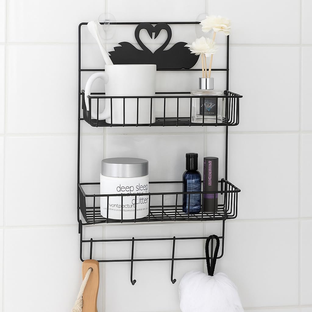 Lukzer 2-Layer Metal Multipurpose Storage Organizer Rack with 4 Hooks – Wall Mounted Shower Caddy, Spice Rack & Refrigerator Side Shelf for Home, Kitchen & Bathroom Organization CH-474-image-30