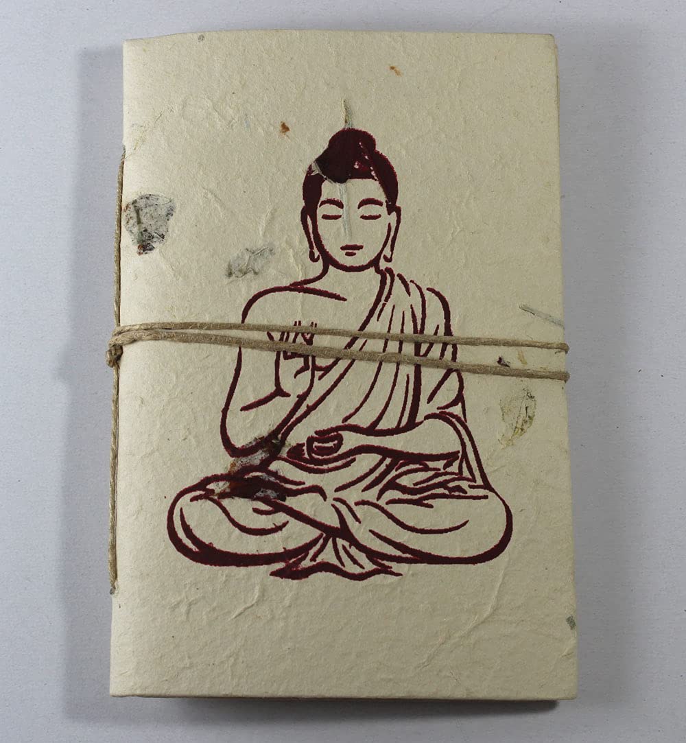 Soft Cover Handcrafted Notebooks Antique Bahi-Khata Style Printed Cover | 48 Sheets Handmade Lokta Paper (Buddha-Print-1pc)
