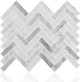STICKGOO Peel and Stick Tile Backsplash, Grey Herringbone Adhesive Backs...
