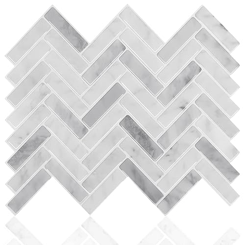 STICKGOO Peel and Stick Tile Backsplash, Grey Herringbone Adhesive Backsplash