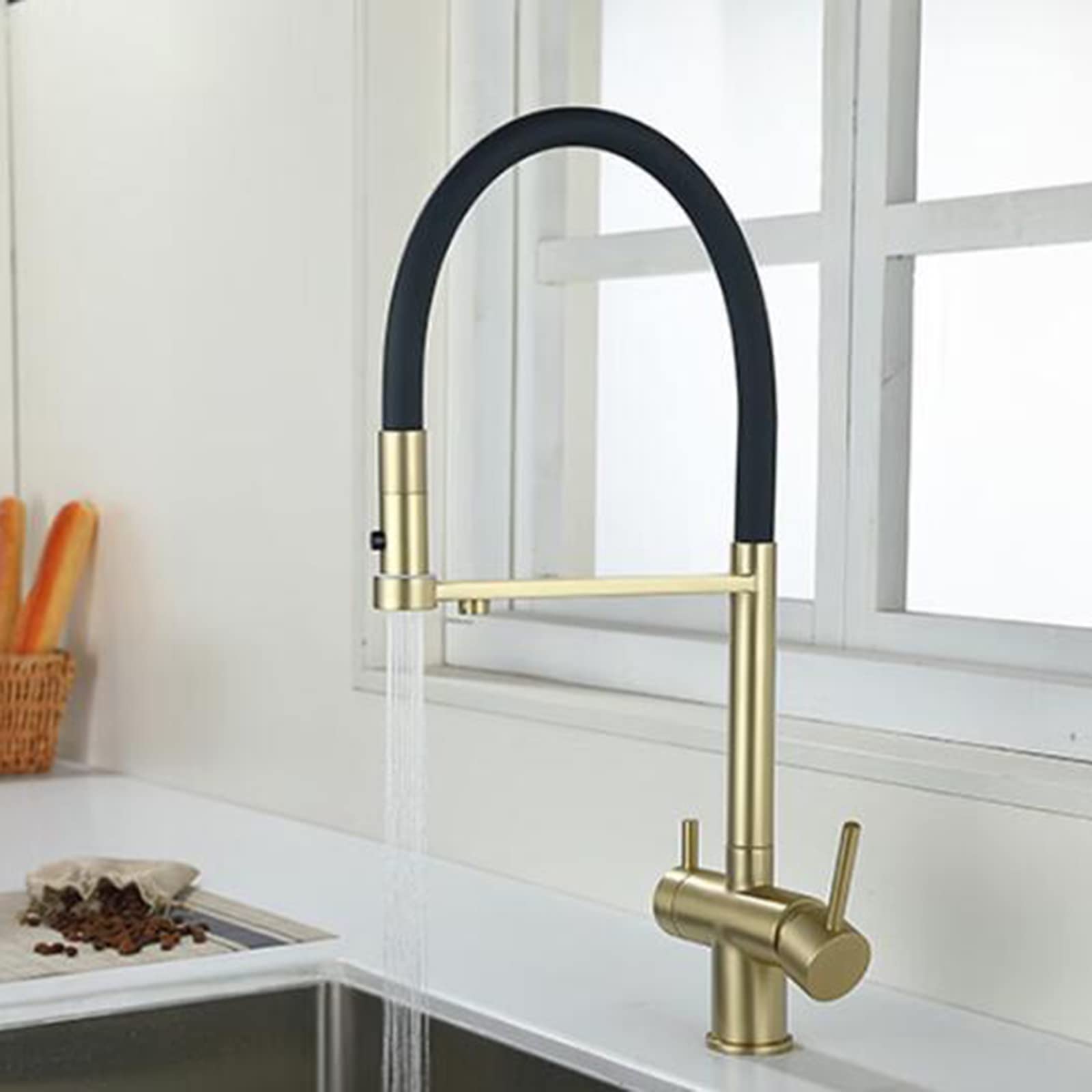 Robinet d'eau Potable en Laiton à 3 Voies avec Filtre pour Eau Chaude et Froide, mitigeur d'évier de Cuisine Gris brossé et Solution d'eau élégante pour la Maison