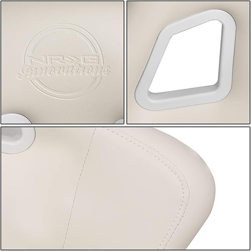 Miniatura 3 de NRG Innovations FRP-302WT-V Asiento universal de vinilo con respaldo fijo con soporte de montaje inferior (grande), funda de asiento blanca, 21