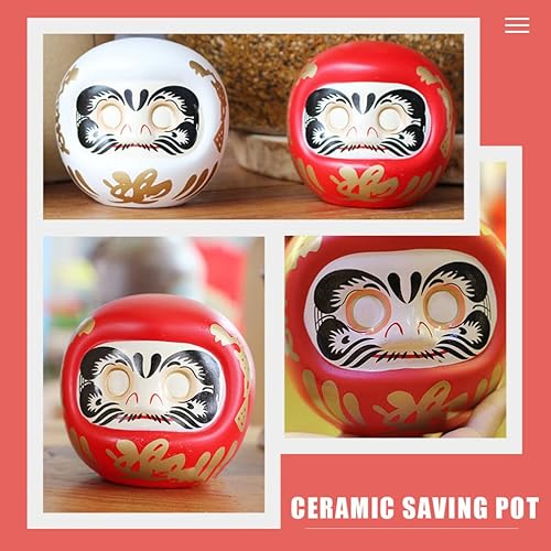 Miniatura 7 de STOBOK Decoración para el hogar, caja de ahorro de muñeca japonesa Daruma de cerámica, alcancía de gato, banco de deseos, estatua zen de la suerte,