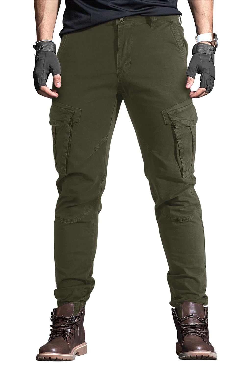 OUTSONMen's Work Cargo Pants with Multi-Pockets Construction Flex Pants Ripstop Outdoor Hiking Tactical for Men