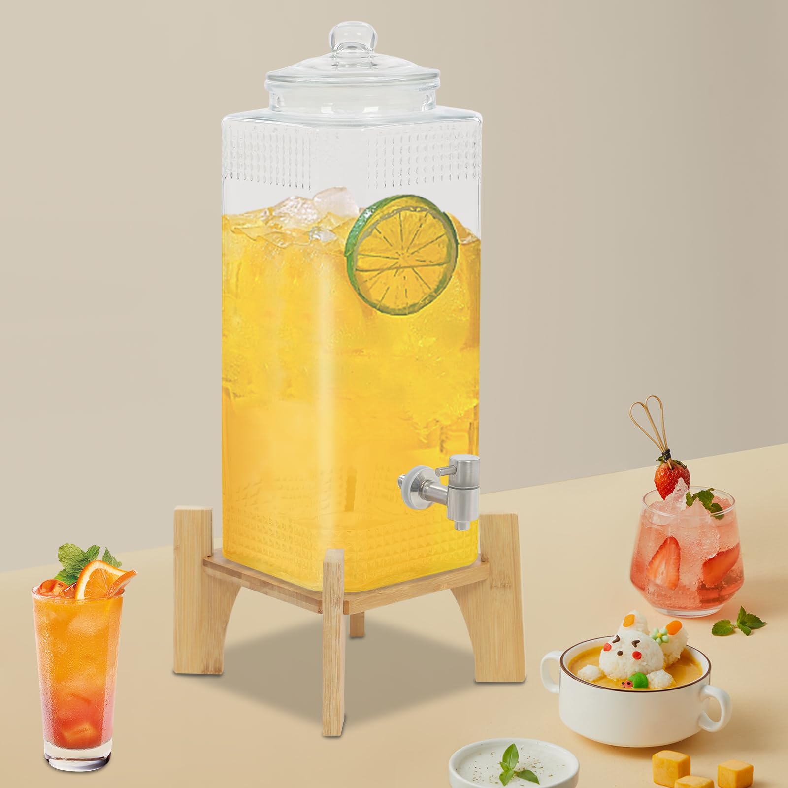 Getränkespender mit Ständer aus Glas und Holz, 10L, 304 Edelstahl