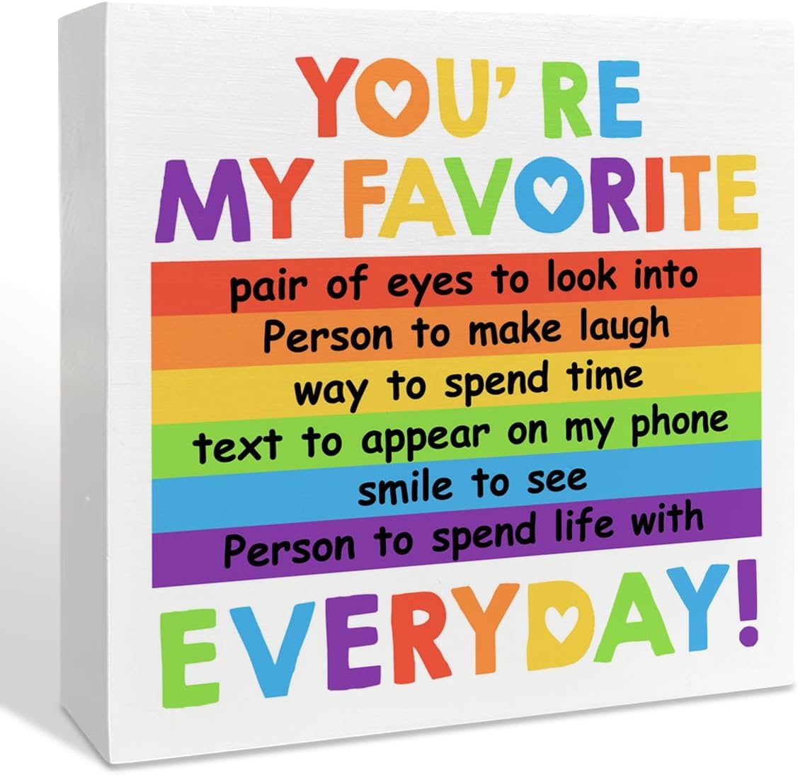 5x5 Inch Rainbow Box Sign Romantic Quote Decorative Tabletop Plaque