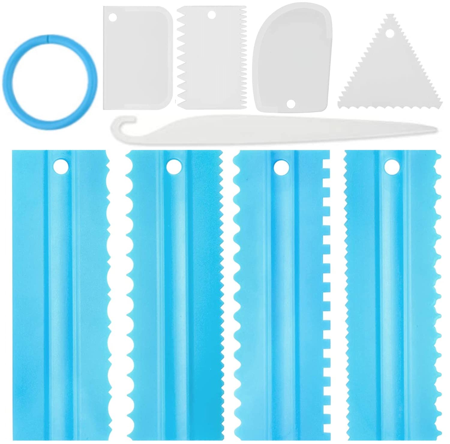 Anyee Cake Scraper, 9 Pcs Icing Smoother Cake Smoother Cake Comb for Mousse Butter Cream Cake Decorating Kit-Blue