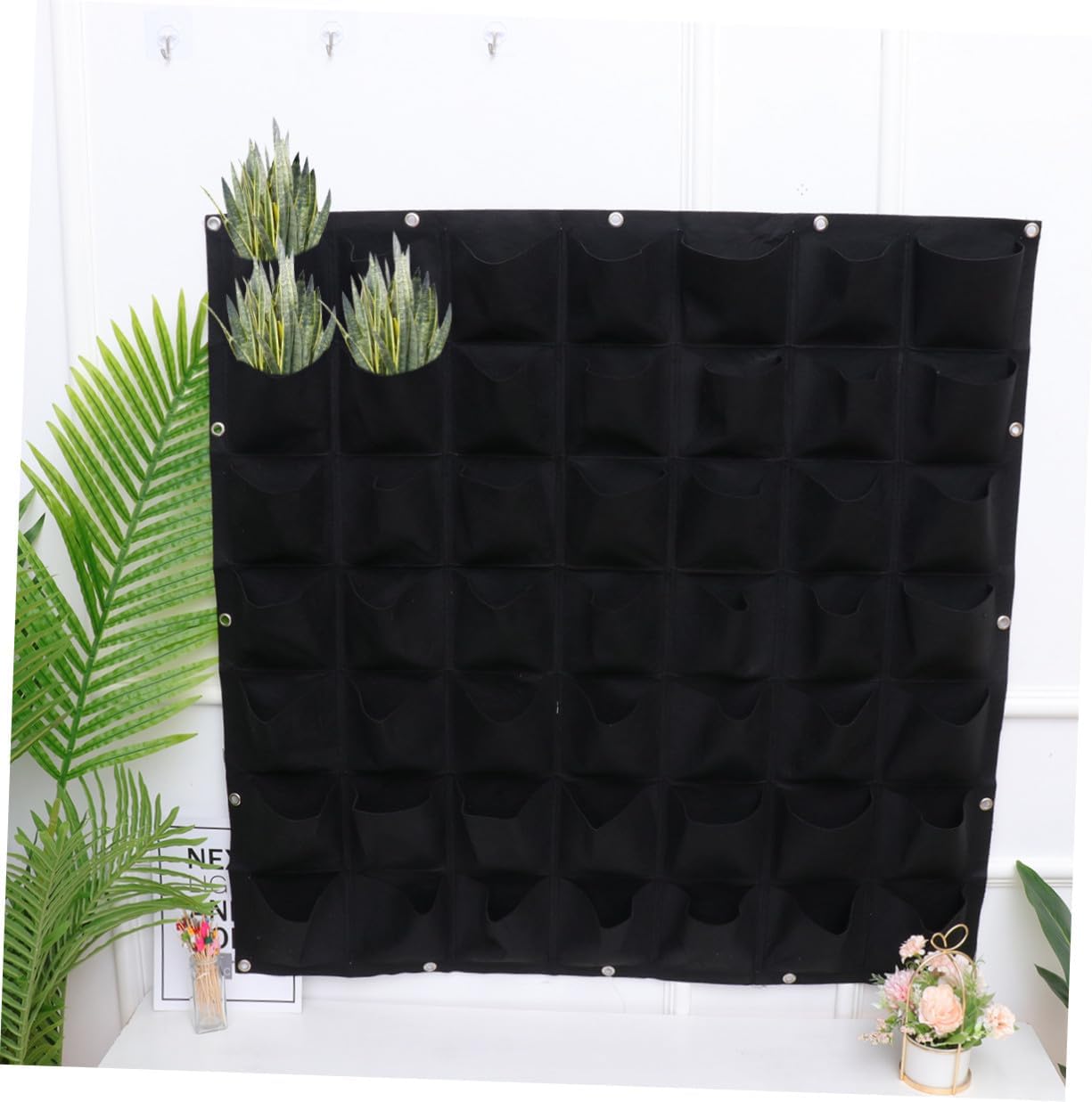 Wall Hanging Planting Bag 49-Pocket Black Felt Grow Bag Vertical Planter for Outdoor Garden Balcony Nursery Plant Container