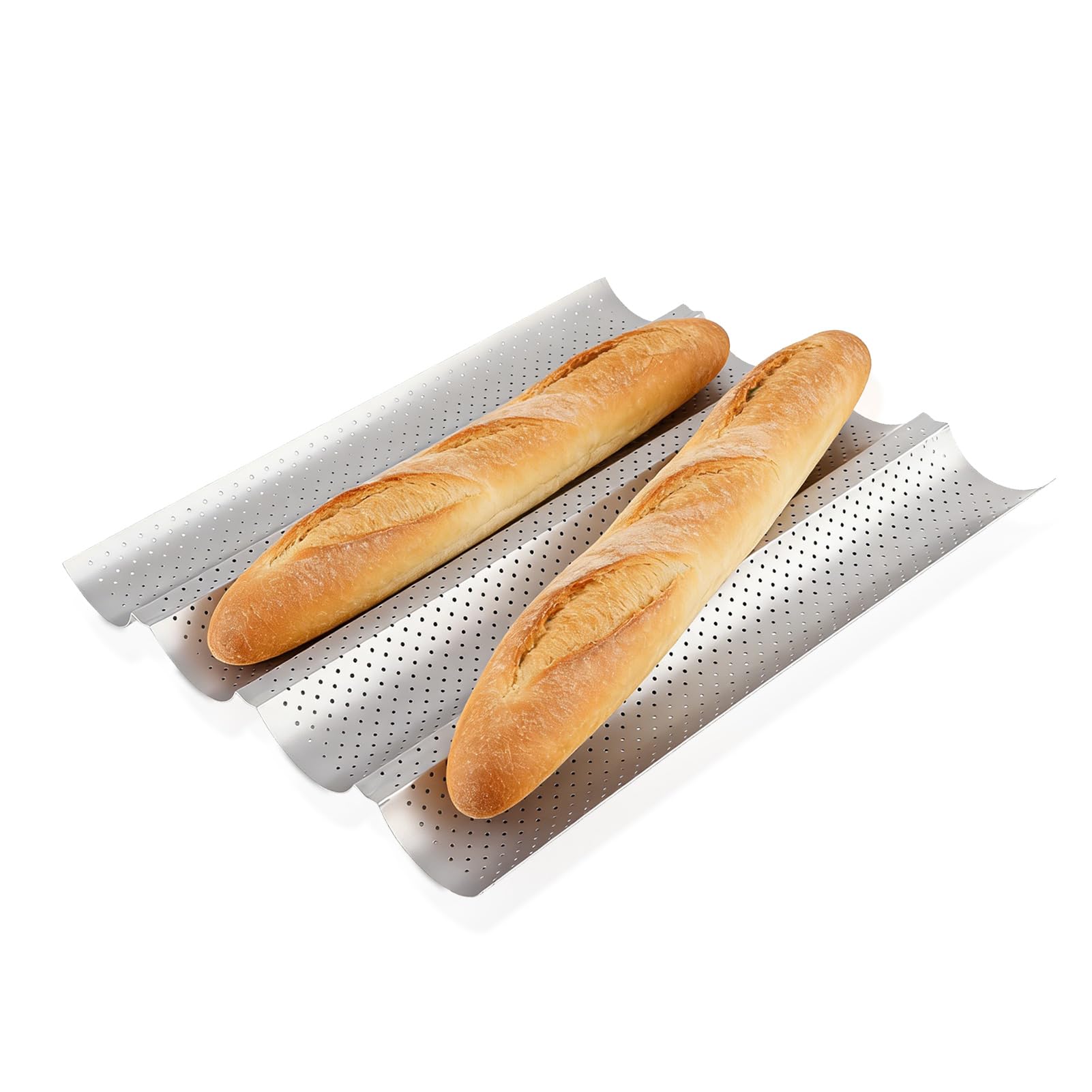 HERCHR Teglie forate per baguette, teglia in acciaio inossidabile per baguette francesi Pane Pane italiano Accessori da cucina(4-ROW)