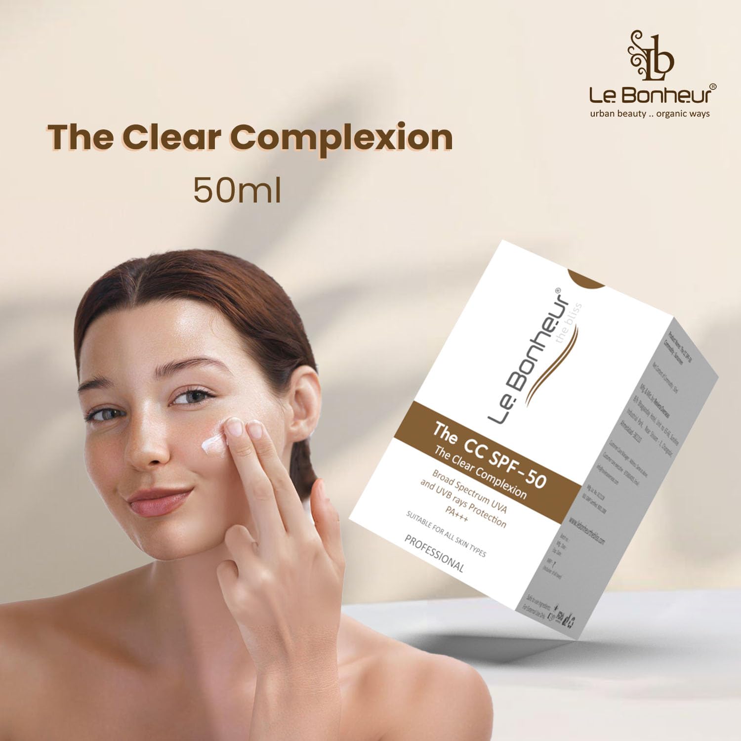 Le Bonheur CC Cream SPF 50 PA+++ Daily Tone-Enhancing Face Base, Sheer Coverage Complexion Corrector and Sun Shield Fluid for Natural Looking Glow, Unisex, 50ml 4