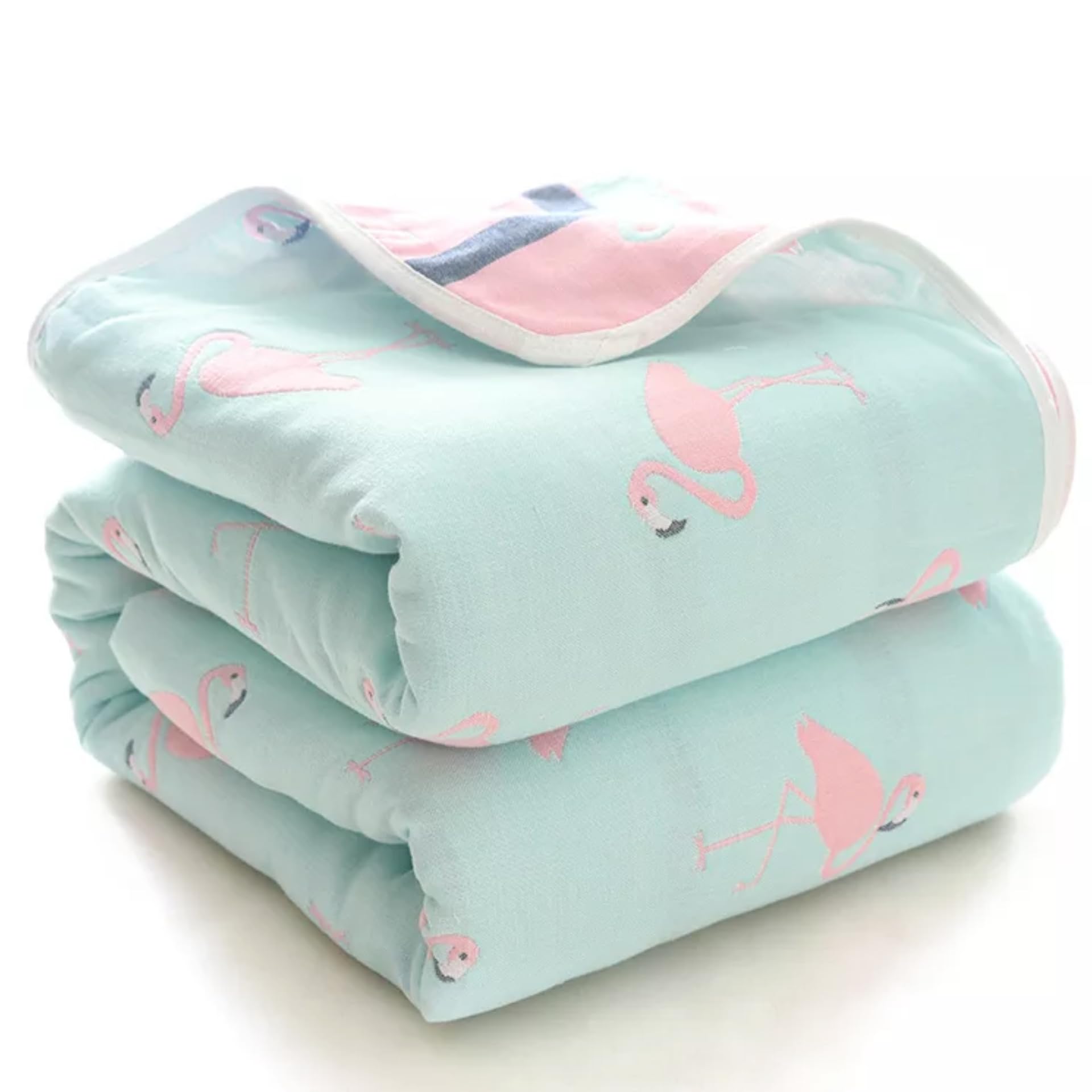Baby Muslin Blanket for Newborn | 80 * 80 | 6 Layer Gauze Cotton | Soft Swaddle Wrap Blanket/Quilt/Bath Towel/Nursing Cover/Crib Blankets for Boys and Girls (Pink Swan)