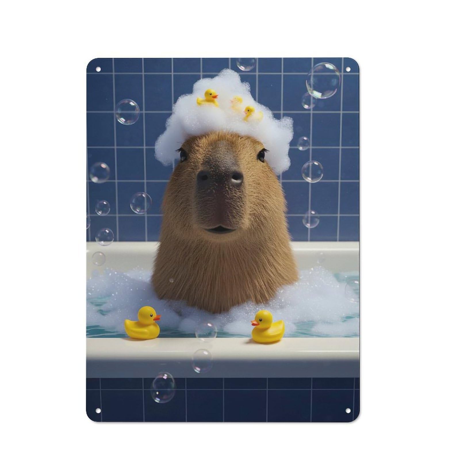 Tin Sign 40x30cm with Capybara in Bathtub with Rubber Ducks for Workshop Wall, Rustic Decor, Suited to Workshop Decor Fans