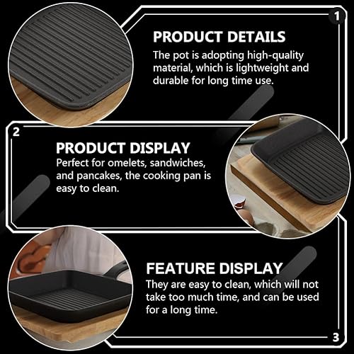 Miniatura 8 de Luxshiny 1 juego de sartén fundido con tabla de madera antiadherente utensilios de cocina para huevos mango de carne para inducción cocinar a la