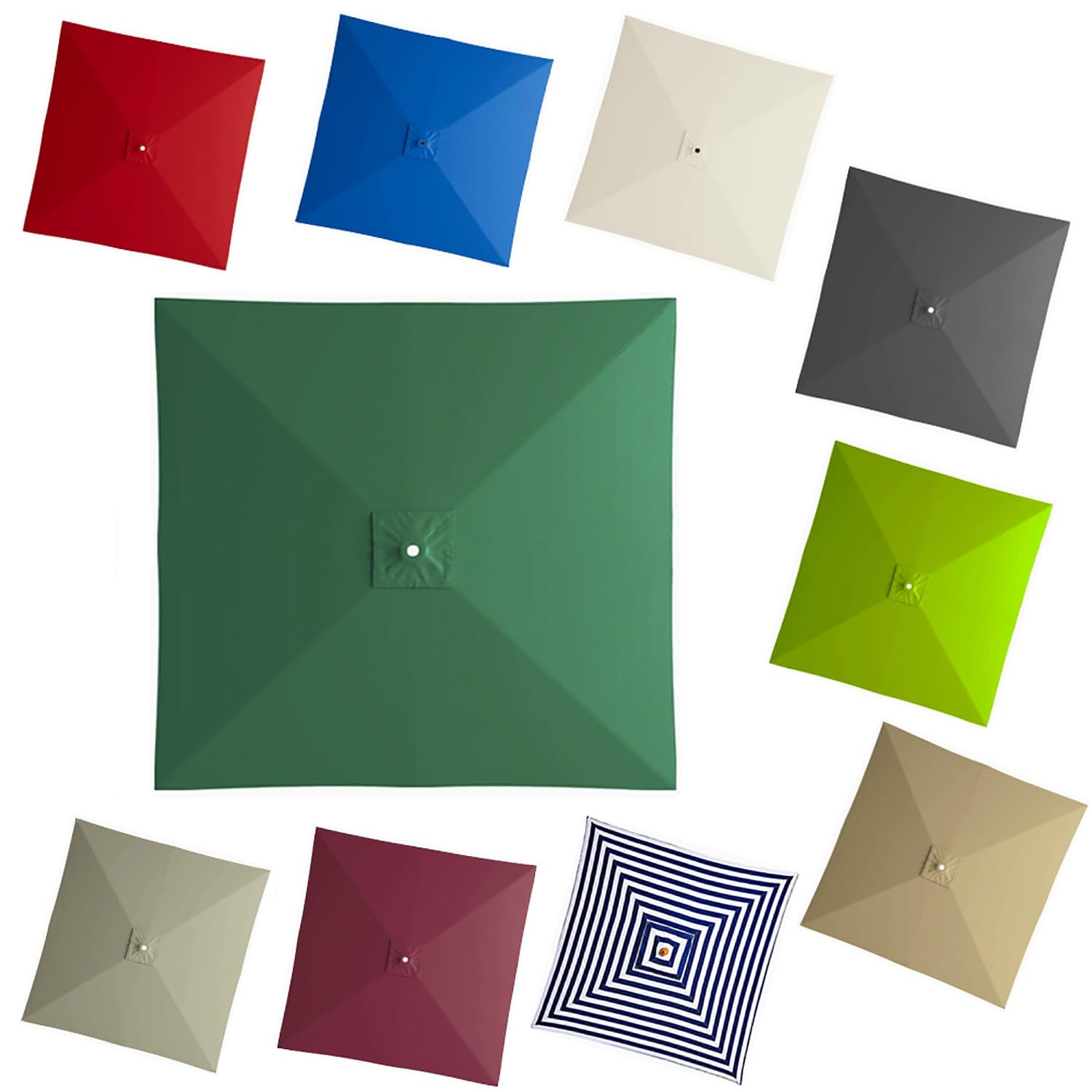 2.5x2.5m 3x3m Toldo De Recambio Para Sombrilla Cuadrada, 8 Varillas Tela De Recambio para Parasol Patio Piscina Jardín Mercado(Dark green,2.5x2.5m/8x8ft)