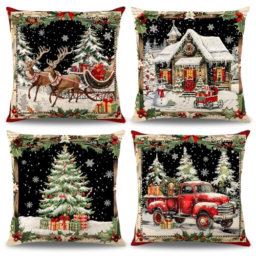 ZJILIXIA 4 Stück Weihnachten Kissenbezüg,Weihnachtskissenbezug...