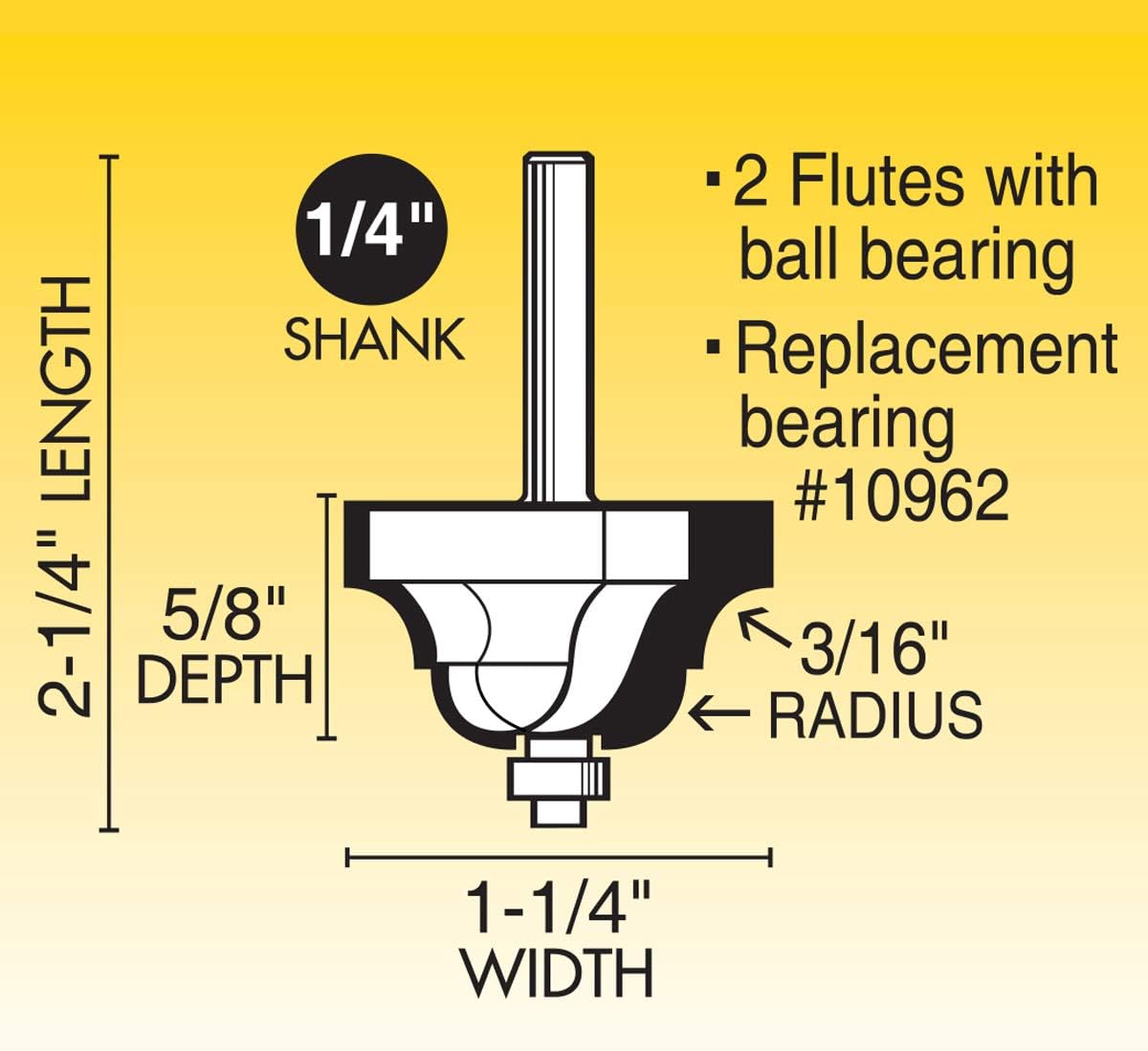 IVY Classic 10894 3/16-Inch Radius Classical Roman Ogee Carbide Router Bit with Ball Bearing, 1/4-Inch Shank, 1/Pouch