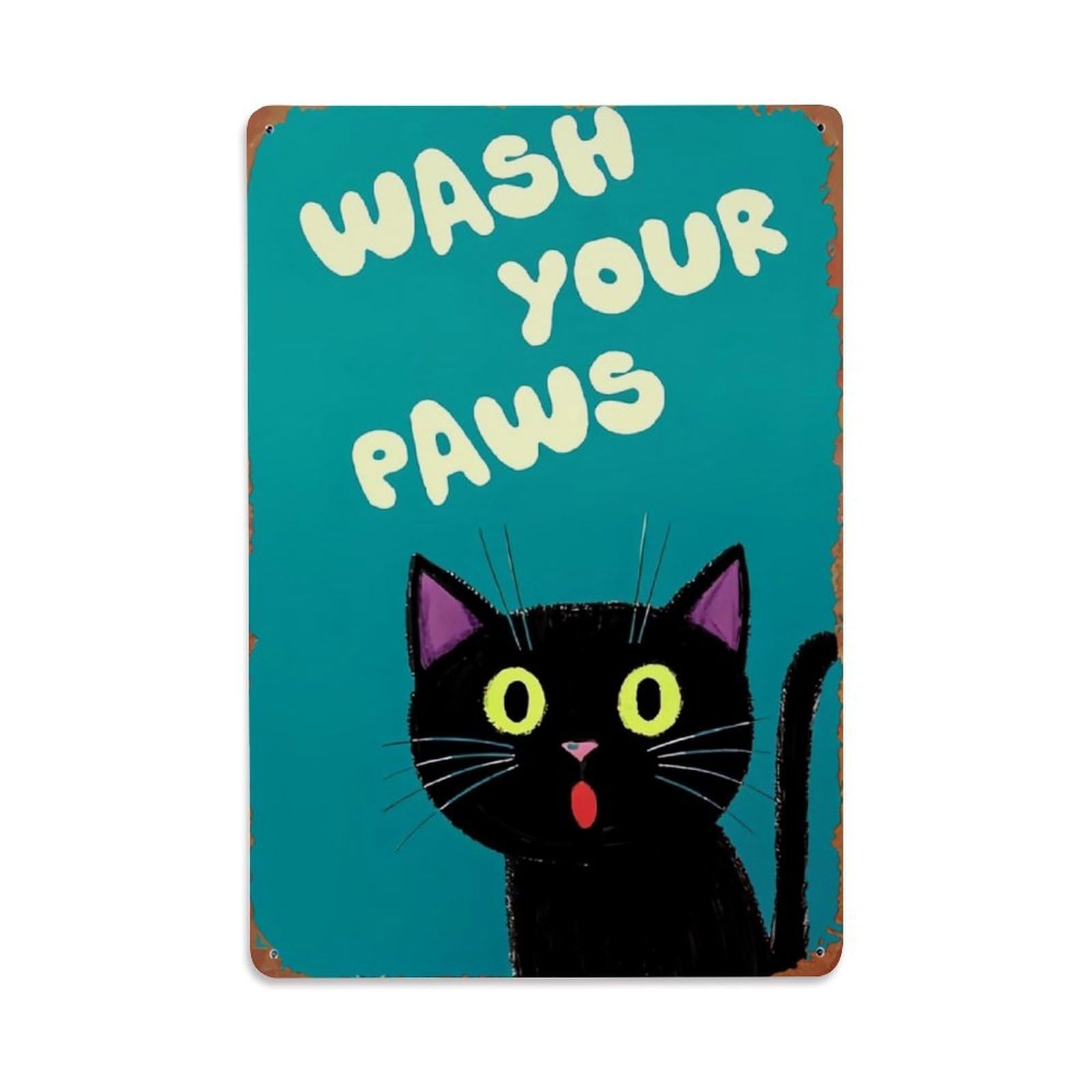 Jdfenggu Vintage Wash Your Paws Cat Art Retro Metal Tin Sign, Decor Art Poster For Bar, Home, Man Cave, Kitchen, Laundry Room Gift 8X12inch