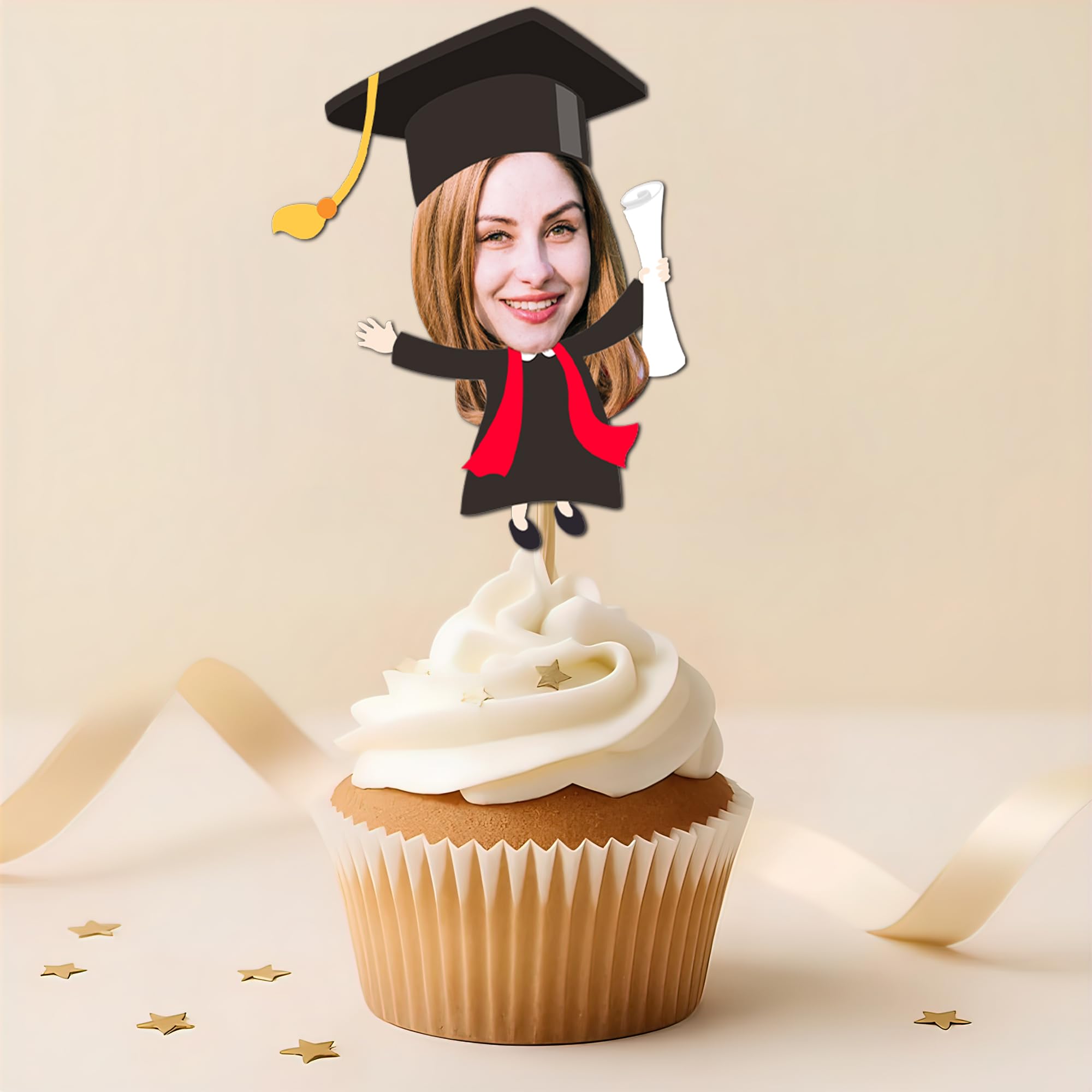Personalized Graduation Cupcake Toppers 2025, Custom Photo Cupcake Picks, Edible Grad Decorations for Cupcakes, Party Supplies for Family, Siblings,