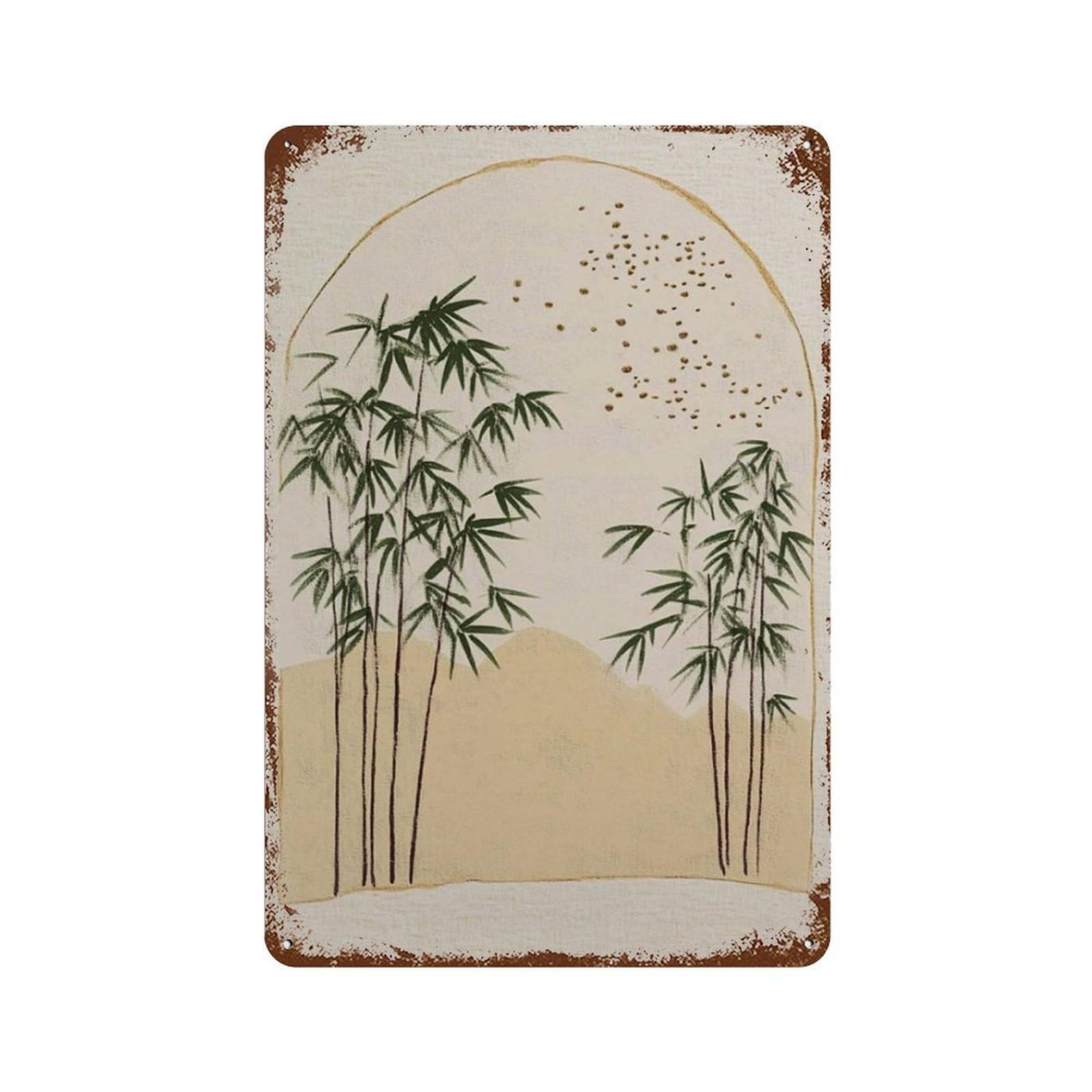 xiaoxiaoshen Bamboo Landscape Minimal Japanese Neutral Zen Nature Wall Decor Art Metal Tin Poster Modern Home Decor Art Home Bar Shop Decorations Vintage Sign 30x20cm