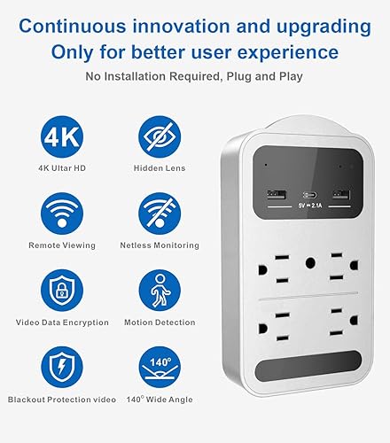 Miniatura 2 de 160 Wide Angle 4K HD Charger Camera ,Security Indoor Camer a ,Outlet Cameras,Nanny Camera for HomeOfficePetNanny,Camaras espias ocultas with Motion