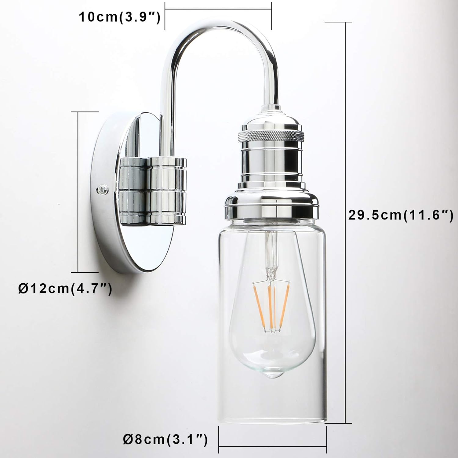 PERMO Industrial Vintage Sconce Black Sconce with 3.1" Cylindrical Clear Glass Shade Wall Mount Light Fixture for Living Room Bathroom Entertry