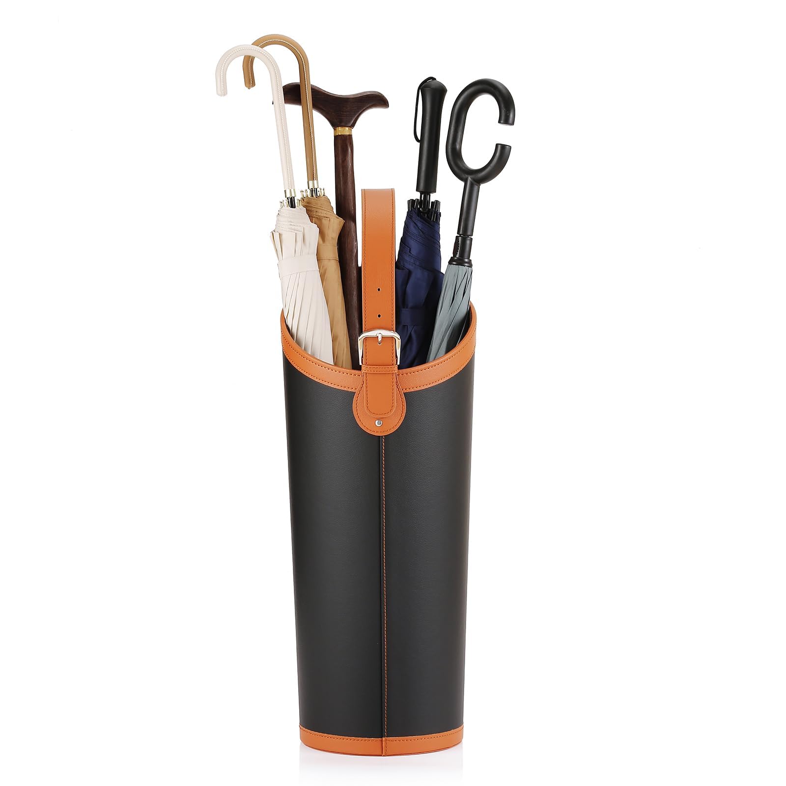 Porte-parapluies luxe en similicuir noir, seau de rangement élégant