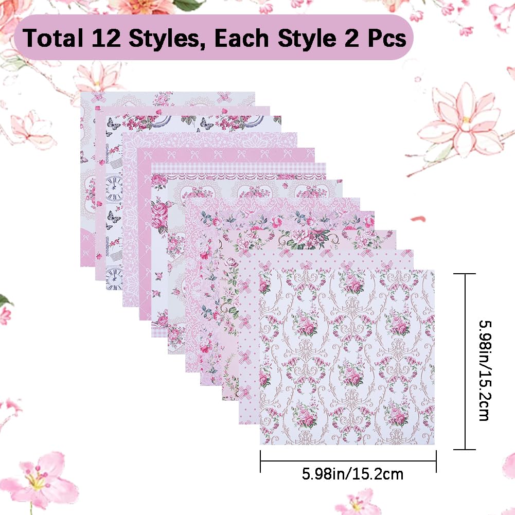 Sorkwo Lot De 24 Feuilles De Papier Cartonné à Motif Floral De 15,2 X