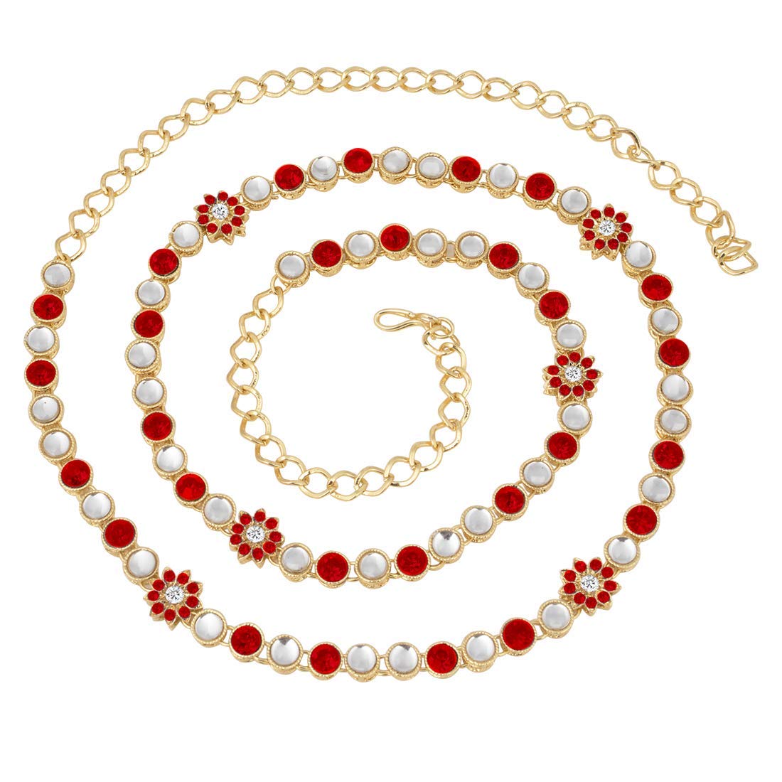 18K Gold Plated Traditional Ethnic Kundan And Stone Studded Adjustable Kamarband/Belly Chain/Kandora/Waist Belt For Women (B003R)