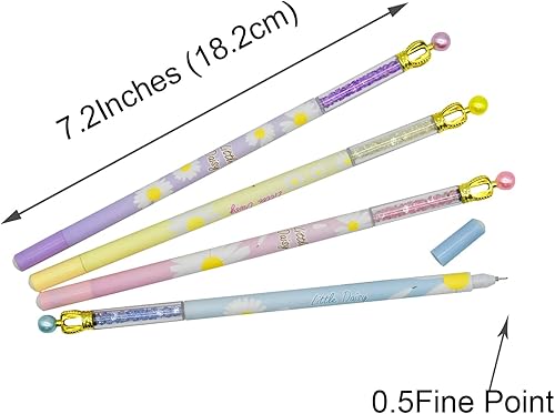 Miniatura 4 de Fanshion - 12 bolígrafos florales de gel con corona de flores de margarita con cristal de perla, arena movediza de 0.020 in, tinta negra para fiesta