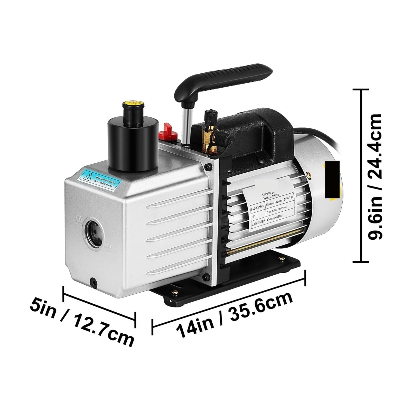 Vakuumpumpe, Vakuumpumpe 1 PS, zweistufig, HVAC-Drehschieber-Entgasungsverarbeitung, Klimaanlage, Auto-AC-Kältemittel-Vakuumpumpe, 2-stufig(8CFM 1HP)