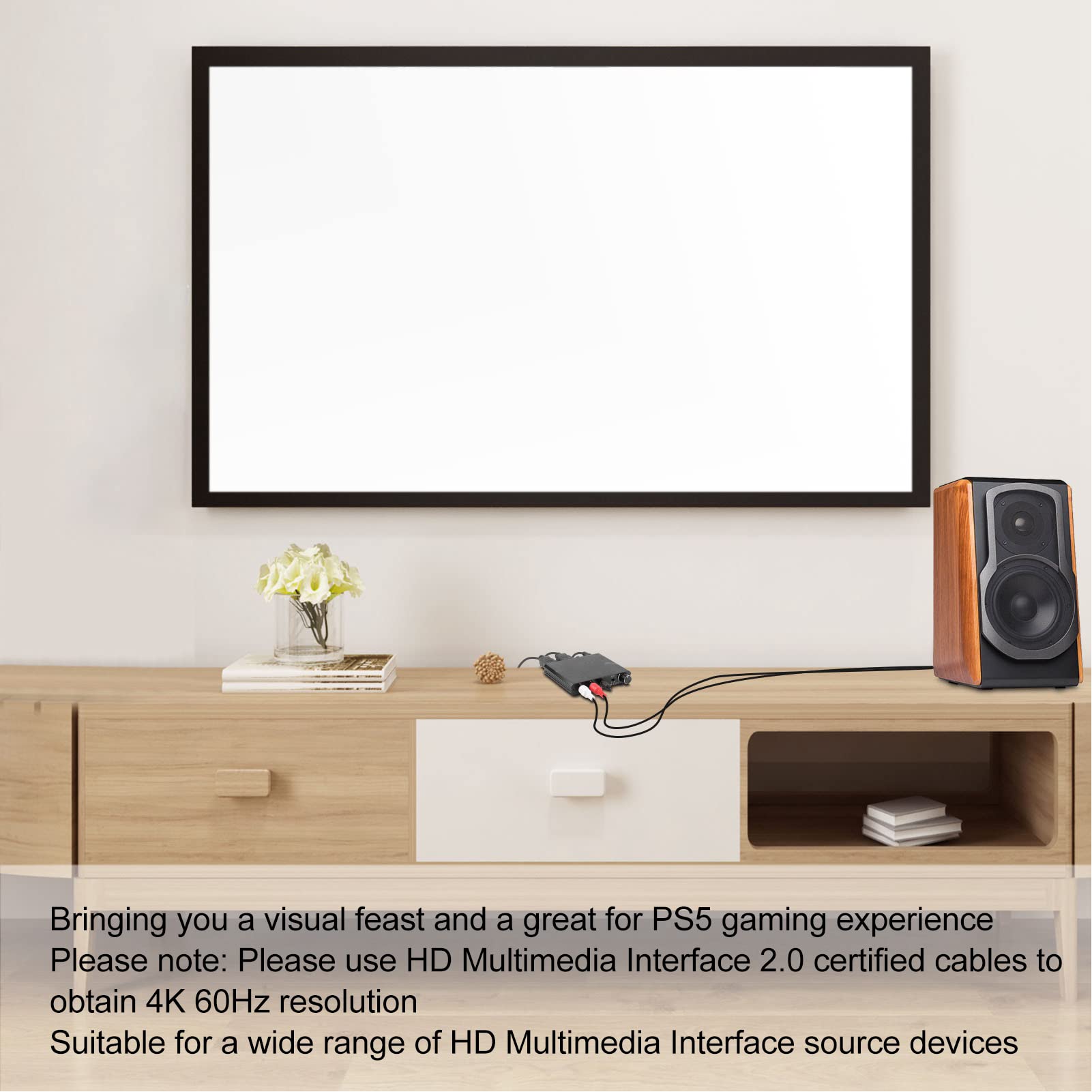 Annadue Divisor de Extractor de Audio HDMI 4K 60 Hz, Interfaz Multimedia HD Soporte de Extractor HDMI HDCP 2.2, RGB 4:4:4, 18 Gbps HDR, Convertidor de Audio HDMI Estéreo para Reproductor
