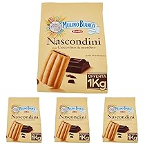 Mulino Bianco Biscotti Frollini Nascondini con Cioccolato da Mordere, Senza Olio di Palma, Colazione Ricca di Gusto, 1 Kg (Confezione da 4)