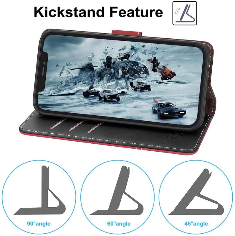Image of ClickCase Trend Series for Motorola Moto G05 Leather Wallet Flip Case Magnetic Closure Flip Cover for Motorola Moto G05 (Red & Black)
