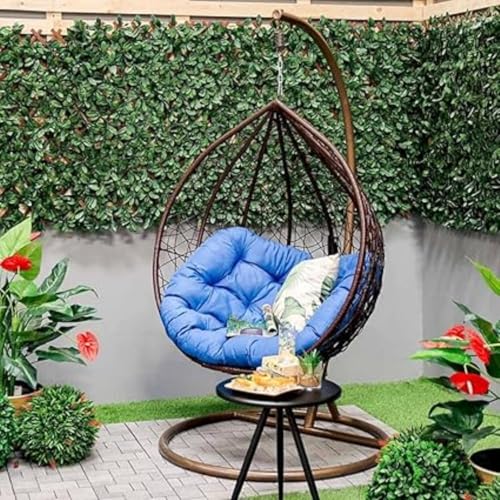 Image of HUMAIRA OUTDOOR FURNITURE Single Seater Swing Chair with Stand & Cushion Outdoor Indoor Balcony Garden Patio,Powder Coated Frame,UV Protected Wicker,Cushion (Swing-Brown /Cushion-Blue)