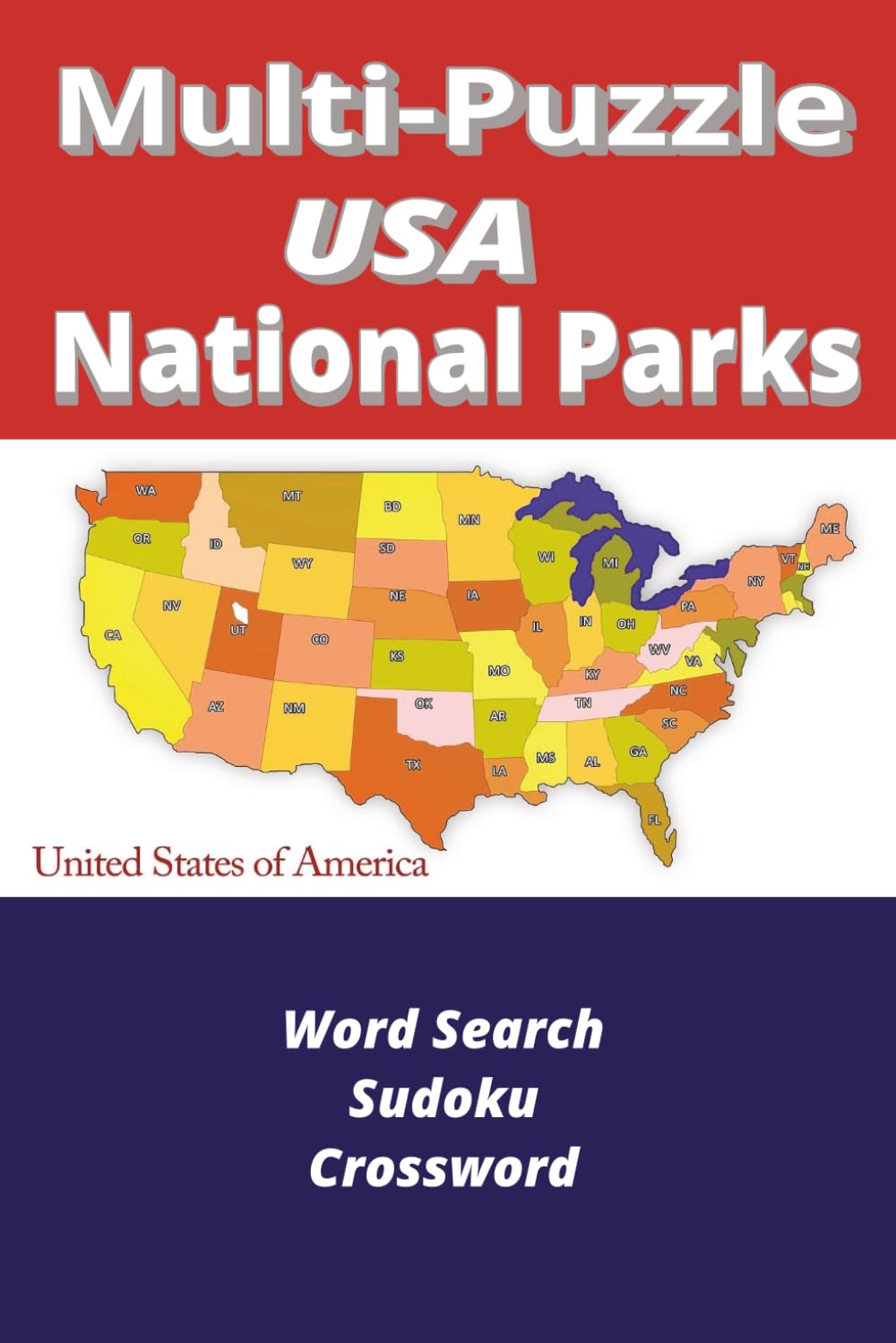 Multi-Puzzle USA National Parks Word Search, Sudoku, Crossword: Multi-Puzzle USA National Parks: Word Search, Sudoku, and Crossword | 6x9 inches | 76 ... | Gift for Vacations, Holidays and Relaxation