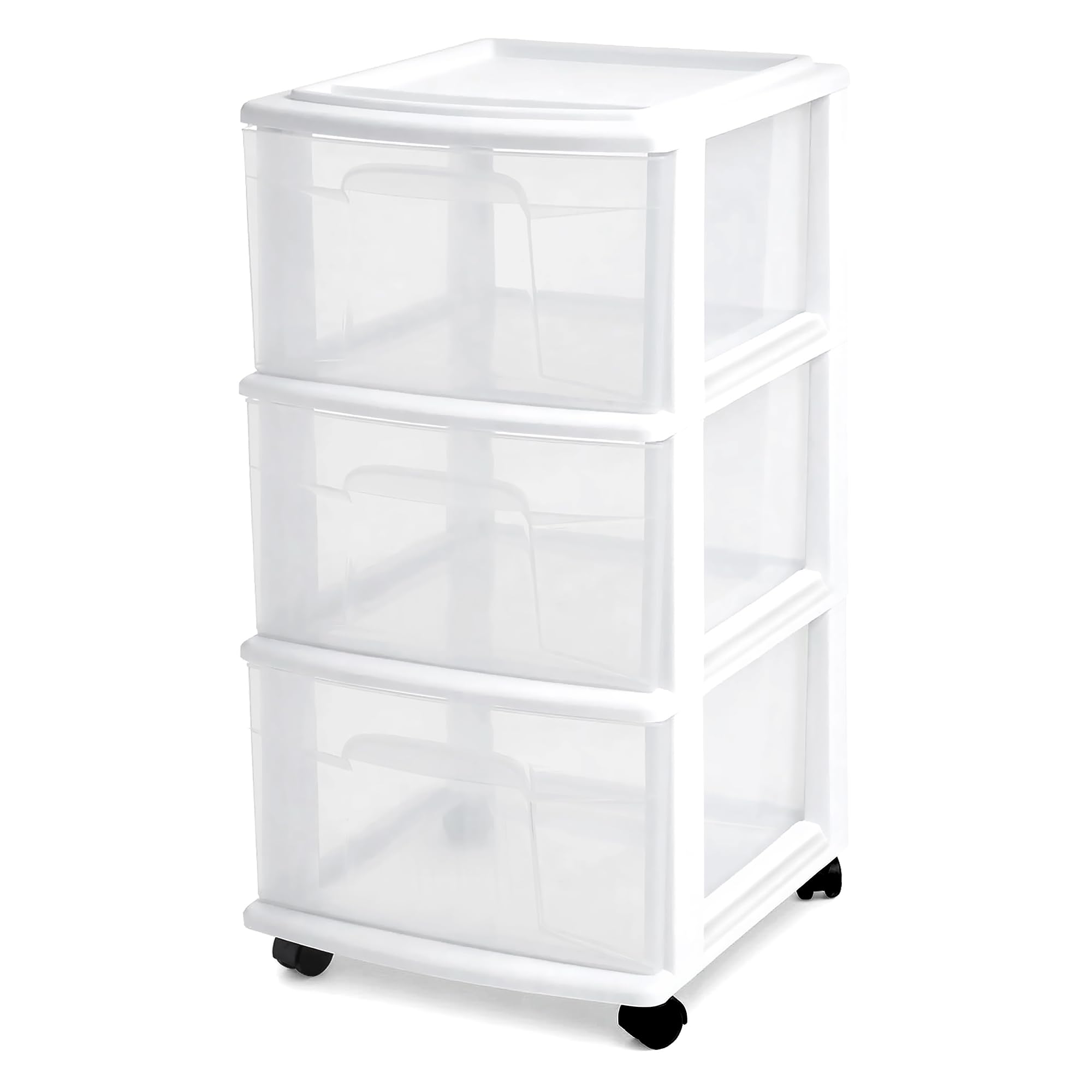 Photo 1 of Drawer Tower, 3-Tier Storage Cart with Removable Wheels, White Frame
