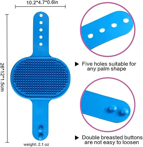 Miniatura 2 de Cepillo de baño para perros, peine de baño para mascotas, 2 piezas con mango de anillo ajustable para perros y gatos de pelo corto (azul+rosa)