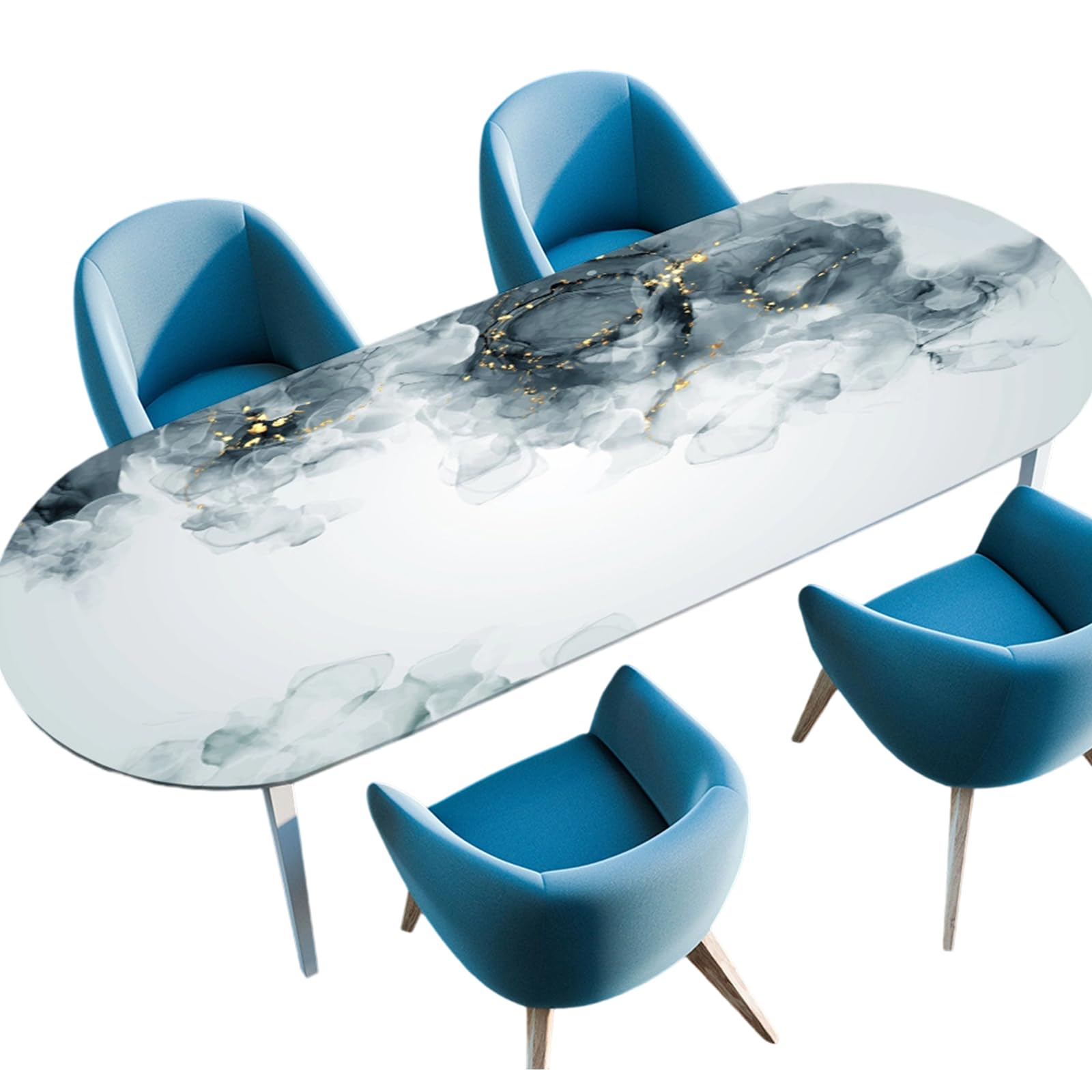 Msioytog Oval Tablecloth Marble Inspired Scheme Waterproof Coating Enduring Polyester Fabric Spillproof Covering for Coffee Dining Tables 36x60 42x60 Oval Dining Tablecloth
