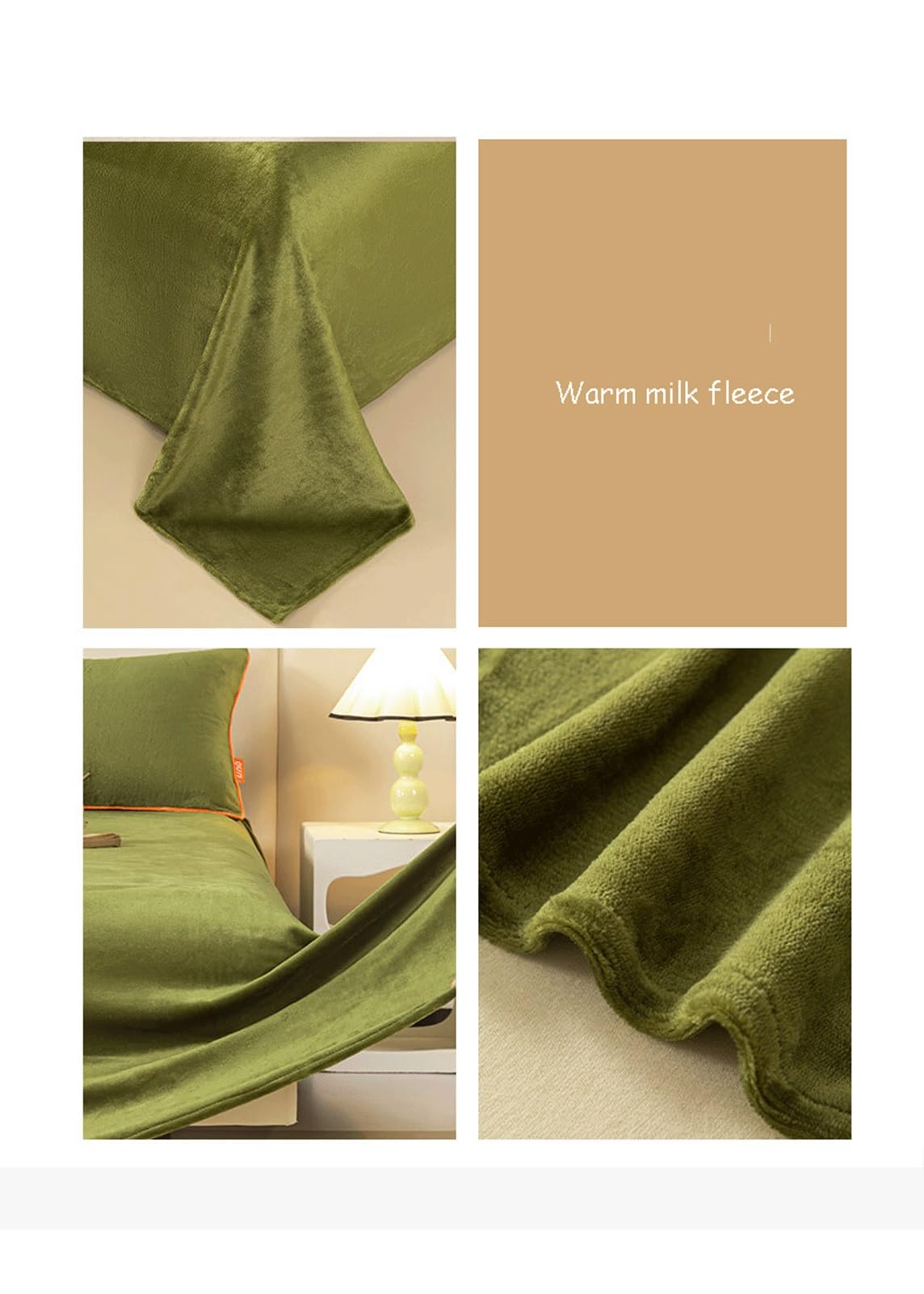 Bettlaken ohne Gummizug 160x230cm 230x250cm Warm Winter Plüsch Betttuch Winter Laken Leintuch Flauschig Flanell Haustuch(Green,160x230cm+48x74cm x2)