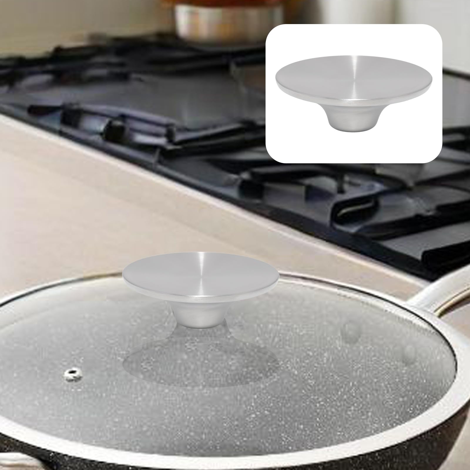 Ersatzknopf für Topfdeckel aus Metall, universeller Ersatz, spülmaschinenfest, ideal für Schongarer, Bratpfannen und Küchen-Kochgeschirr-Abdeckungen, Silberfarben, 2 Stück