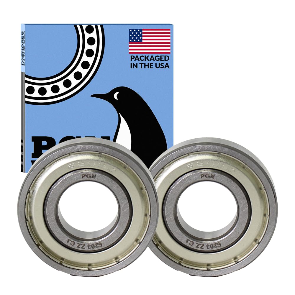 PGN (2 Pack) 6203-ZZ Bearing - Lubricated Chrome Steel Sealed Ball Bearing - 17x40x12mm Bearings with Metal Shield & High RPM Support