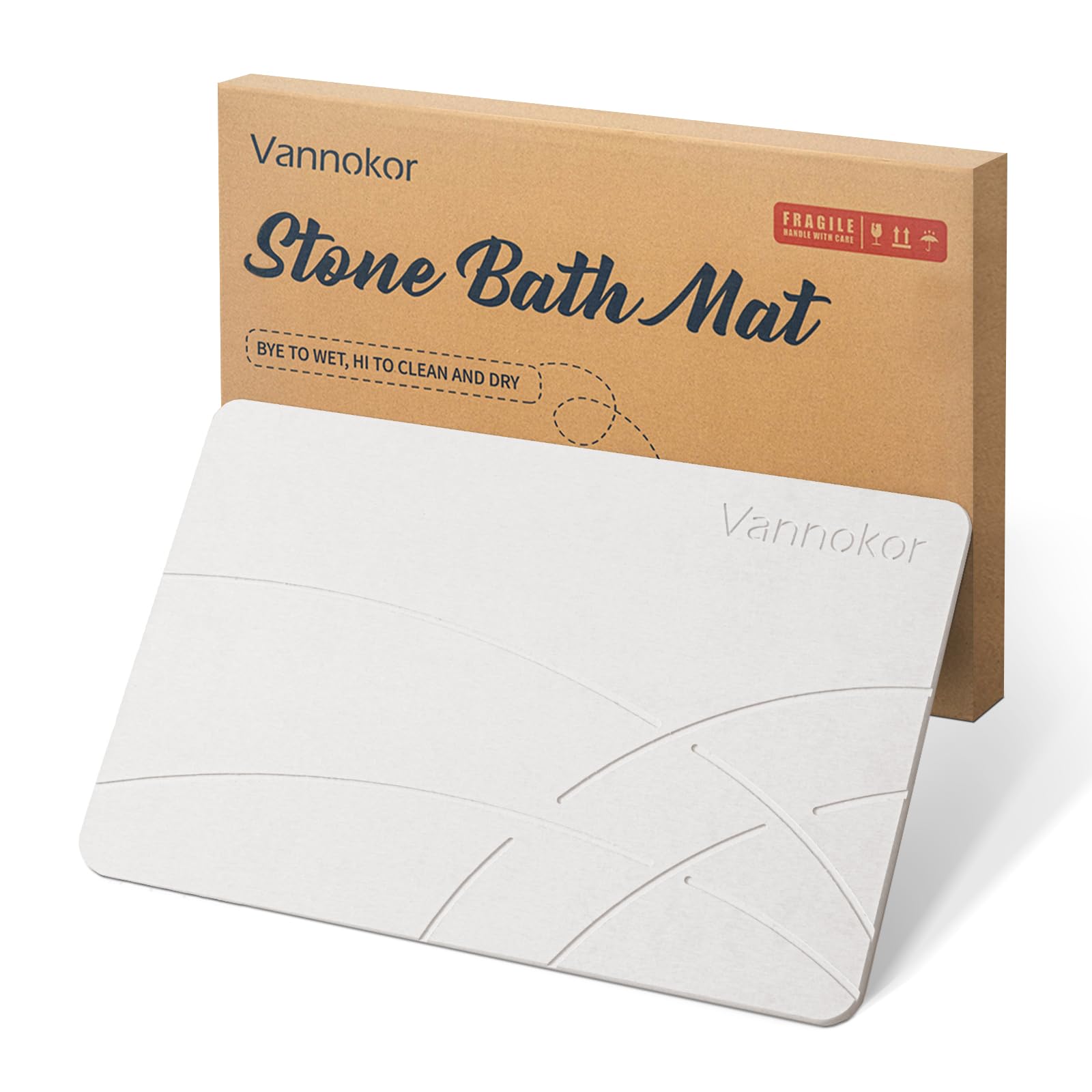 Vannokor Stone Bath Mat,Diatomaceous Earth Shower mat Non Slip,Stone Bath Mats for Bathroom Quick Dry,Easy to Clean.(23.6"x15.4" Light Gray)